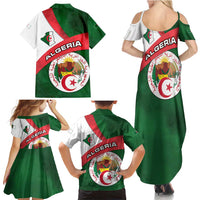 Algeria Family Matching Summer Maxi Dress and Hawaiian Shirt with National Emblem and Map Design