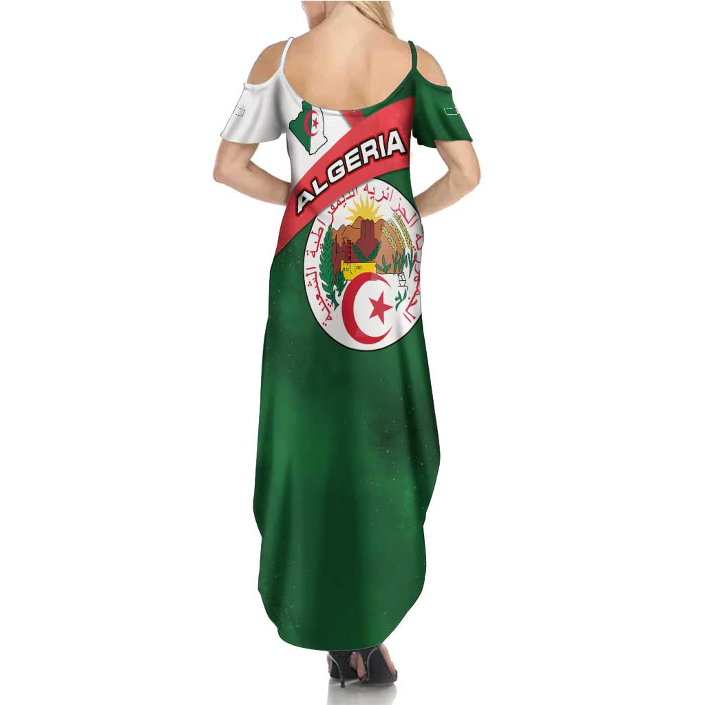 Algeria Family Matching Summer Maxi Dress and Hawaiian Shirt with National Emblem and Map Design