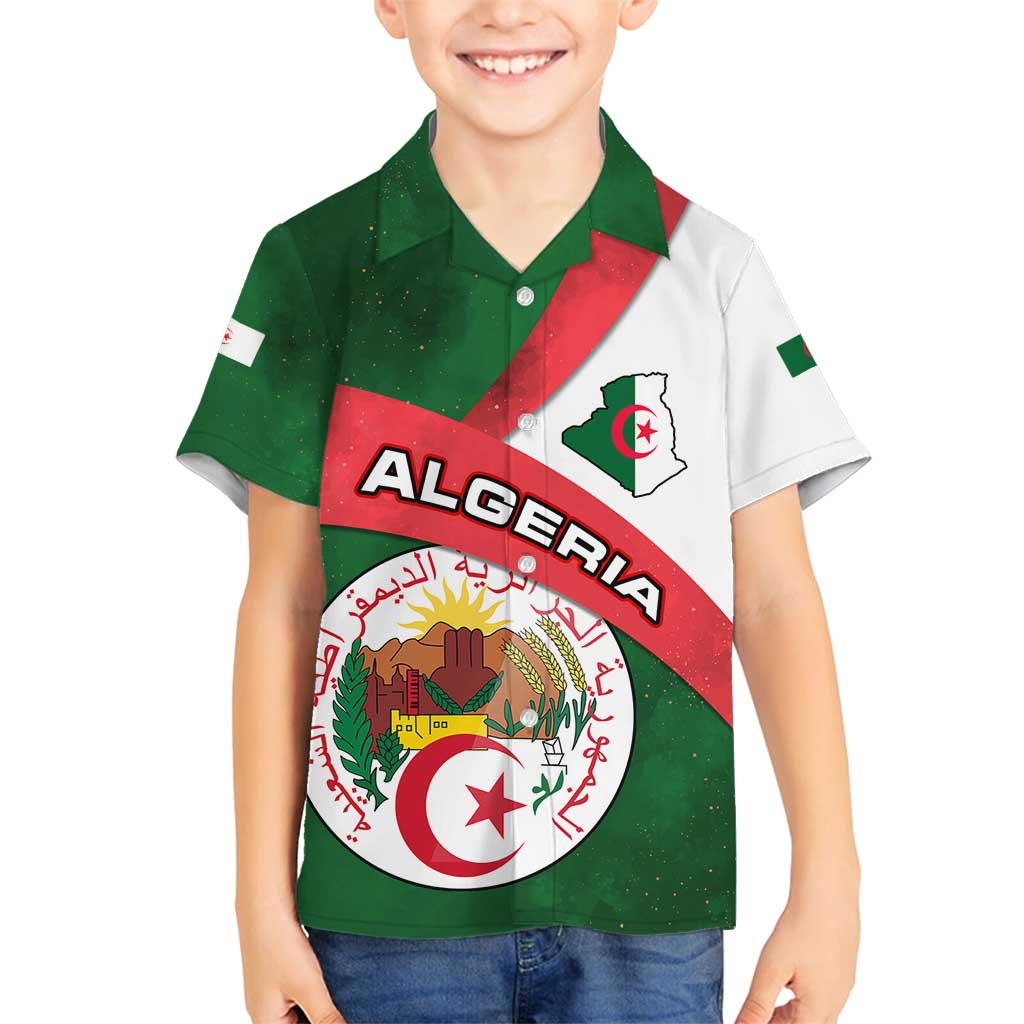 Algeria Family Matching Summer Maxi Dress and Hawaiian Shirt with National Emblem and Map Design