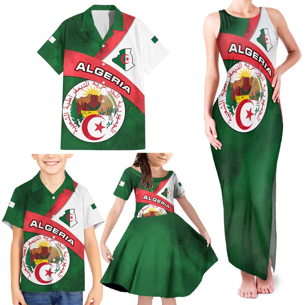 Algeria Family Matching Tank Maxi Dress and Hawaiian Shirt with National Emblem and Map Design