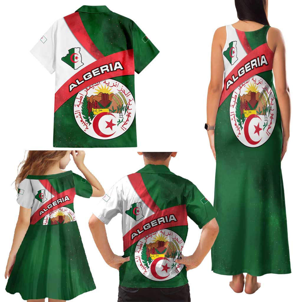 Algeria Family Matching Tank Maxi Dress and Hawaiian Shirt with National Emblem and Map Design