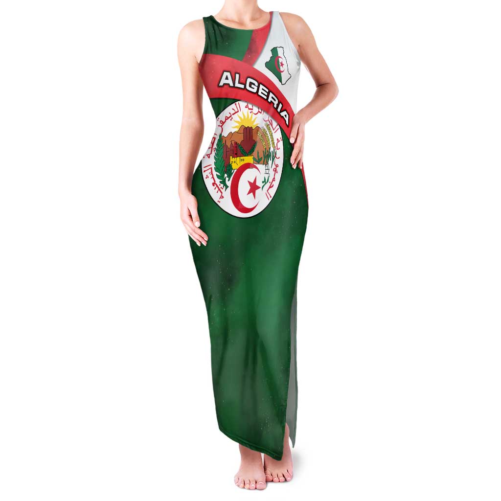 Algeria Family Matching Tank Maxi Dress and Hawaiian Shirt with National Emblem and Map Design