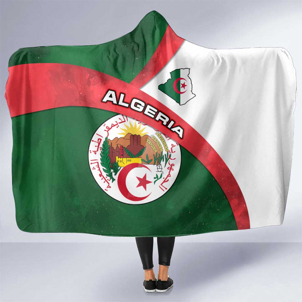 Algeria Hooded Blanket with National Emblem and Map Design