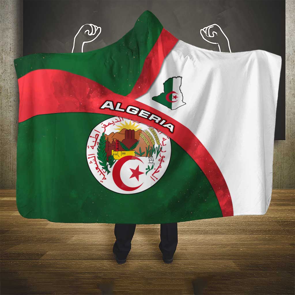 Algeria Hooded Blanket with National Emblem and Map Design
