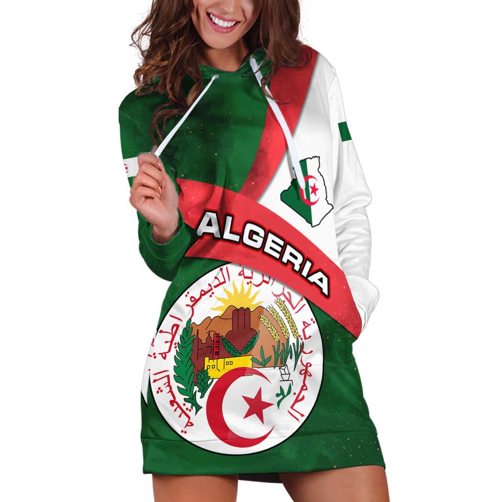 Algeria Hoodie Dress with National Emblem and Map Design