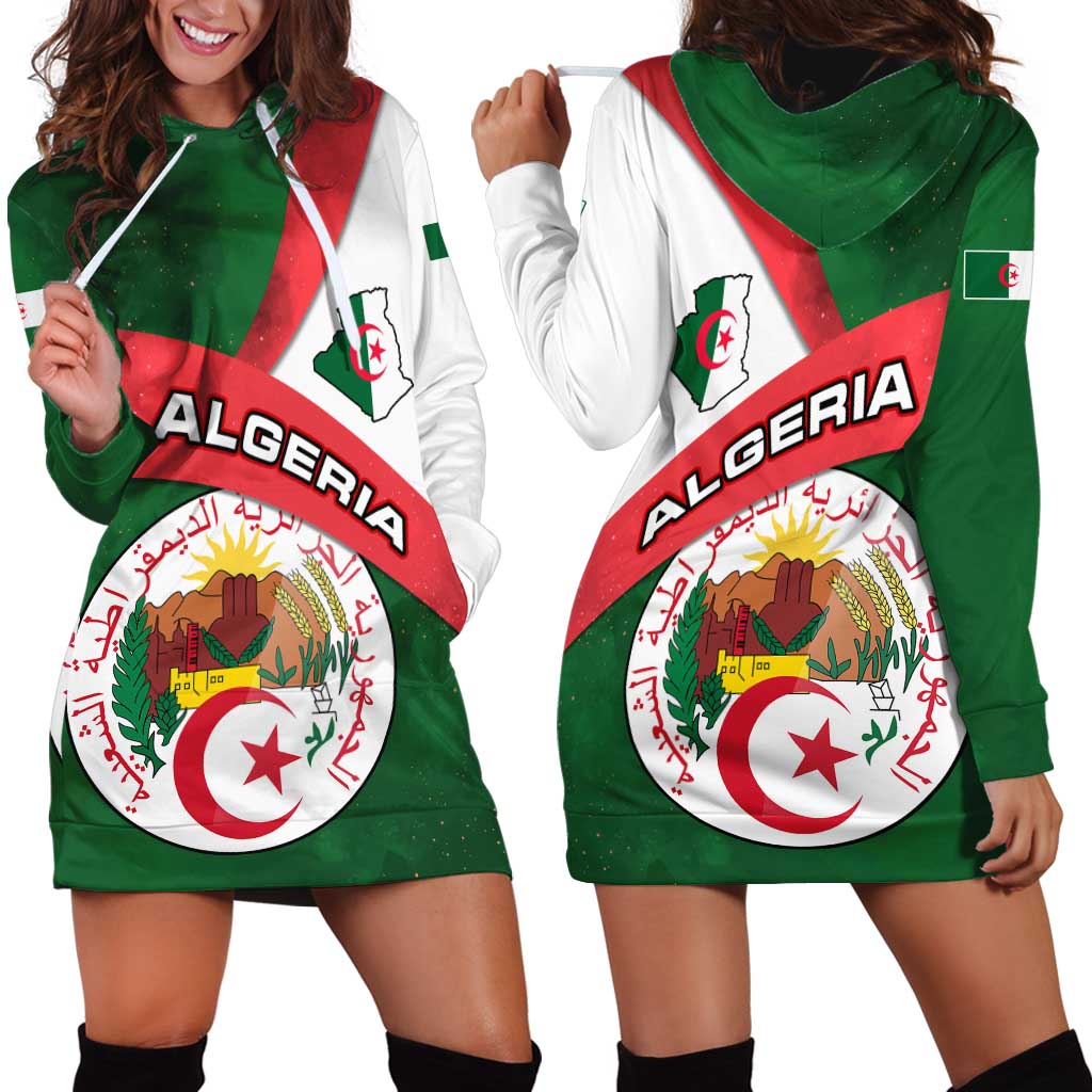 Algeria Hoodie Dress with National Emblem and Map Design