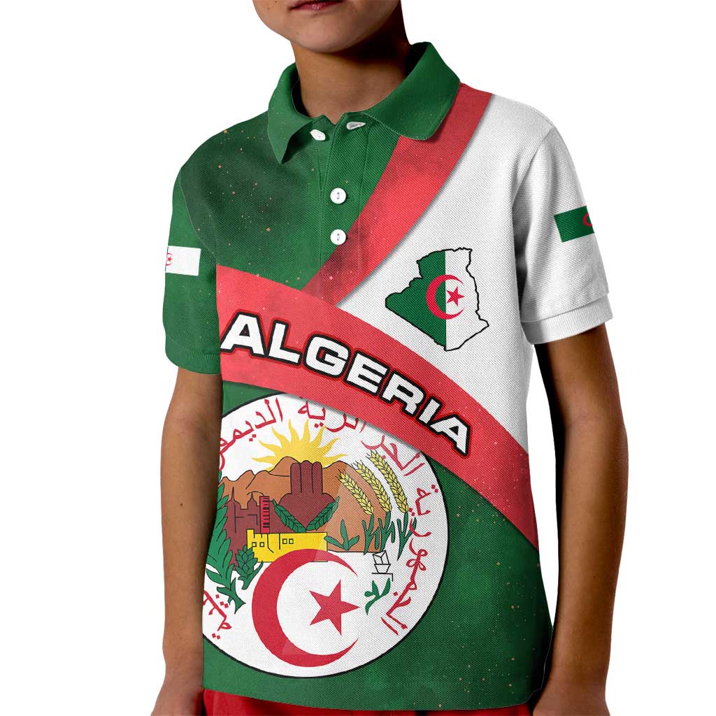 Algeria Kid Polo Shirt with National Emblem and Map Design
