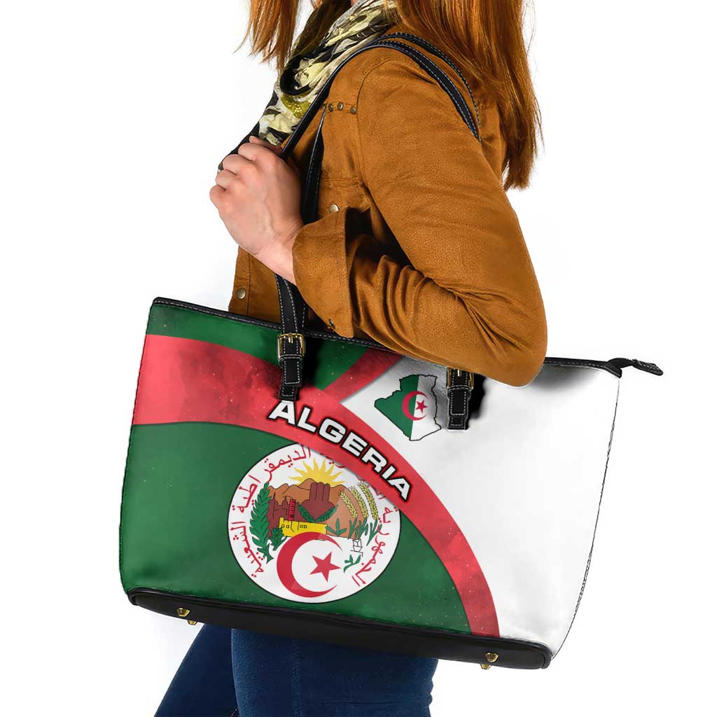 Algeria Leather Tote Bag with National Emblem and Map Design