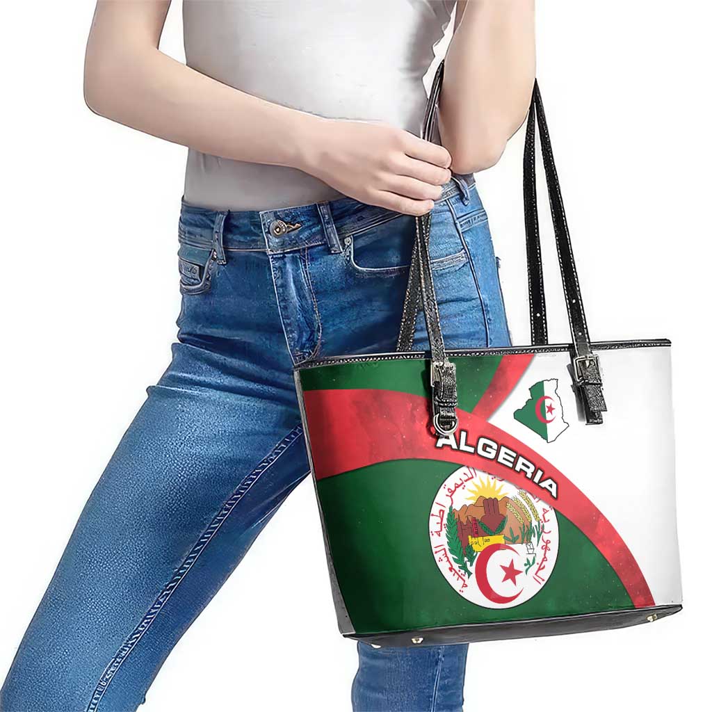 Algeria Leather Tote Bag with National Emblem and Map Design