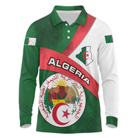 Algeria Long Sleeve Polo Shirt with National Emblem and Map Design
