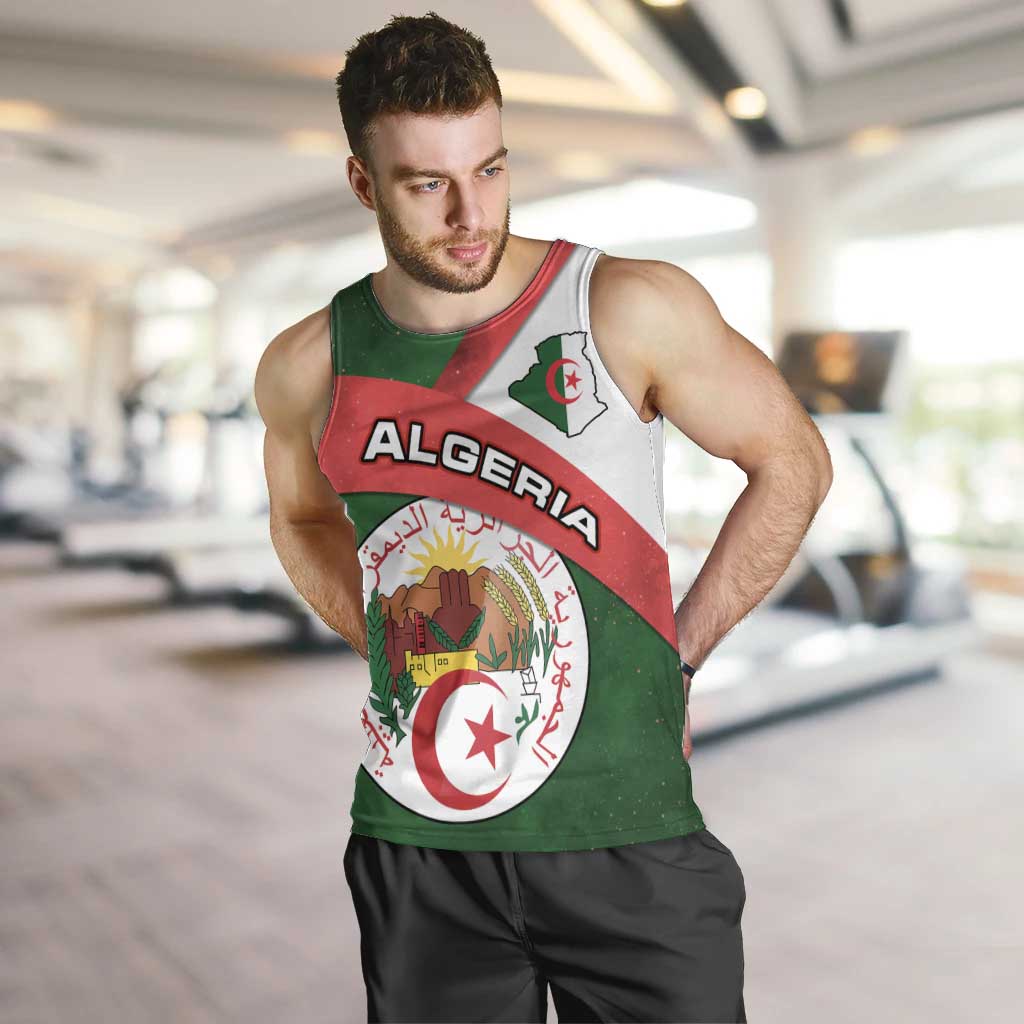 Algeria Men Tank Top with National Emblem and Map Design
