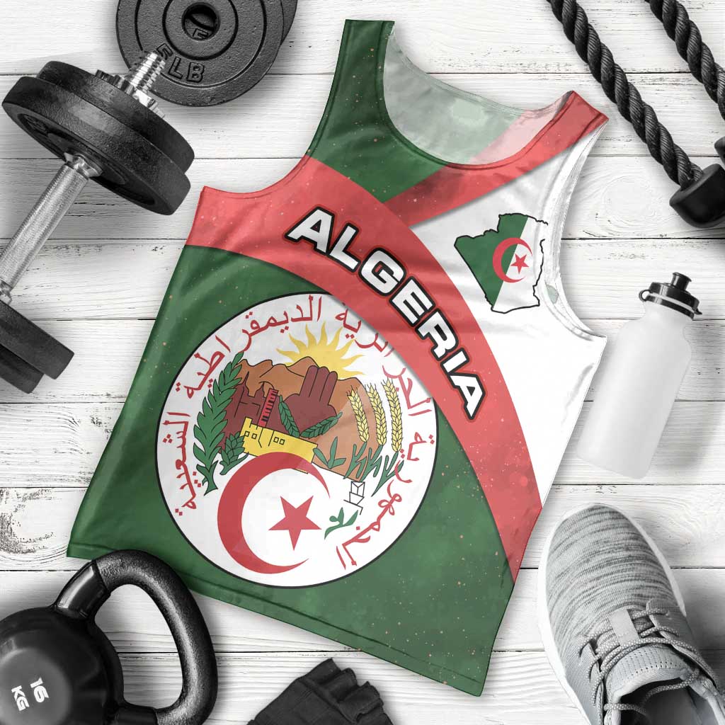 Algeria Men Tank Top with National Emblem and Map Design