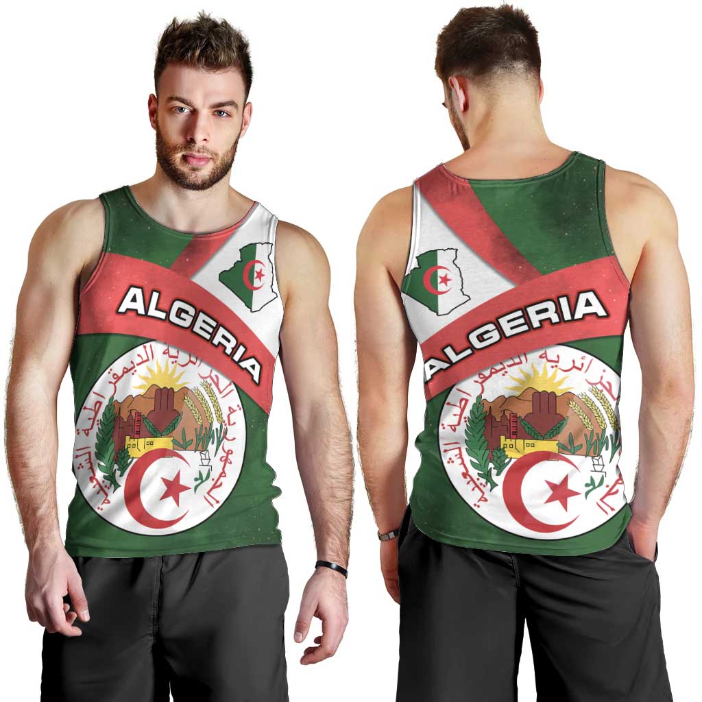 Algeria Men Tank Top with National Emblem and Map Design