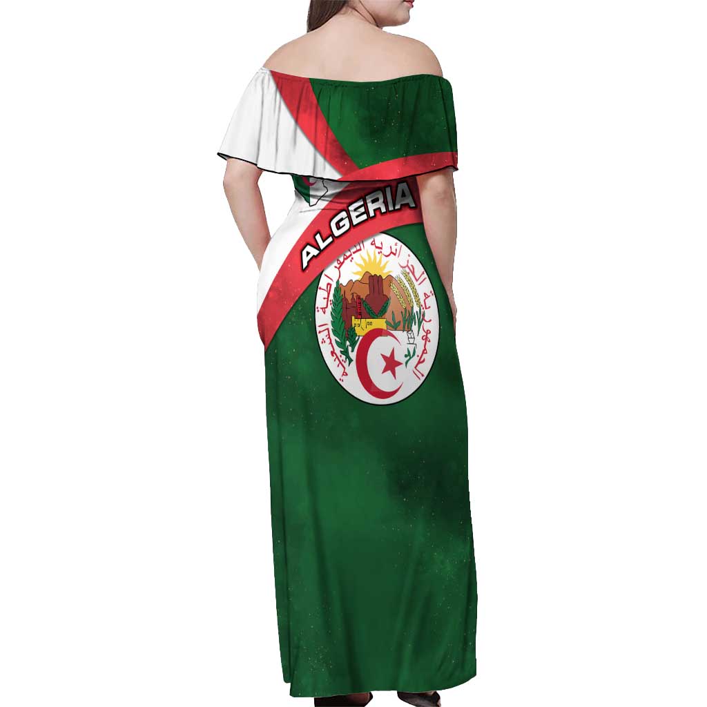 Algeria Off Shoulder Maxi Dress with National Emblem and Map Design