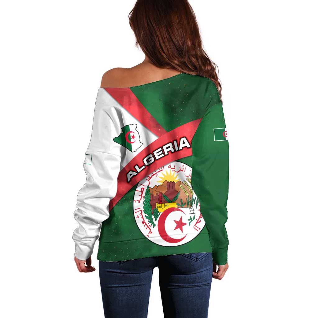 Algeria Off Shoulder Sweater with National Emblem and Map Design