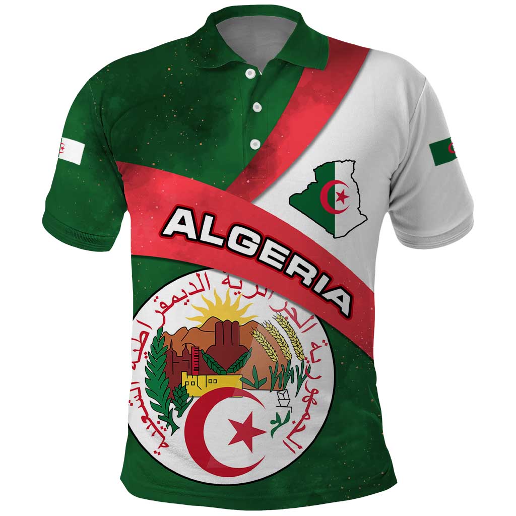 Algeria Polo Shirt with National Emblem and Map Design
