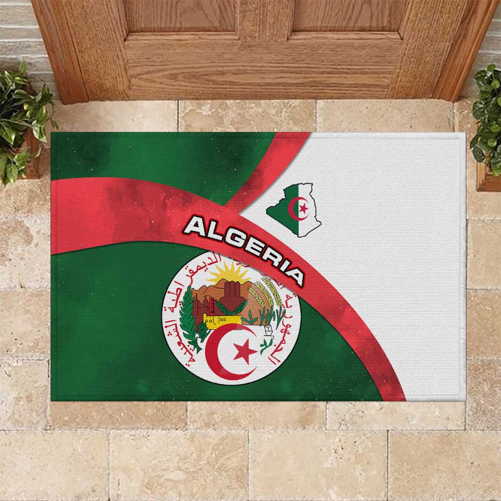 Algeria Rubber Doormat with National Emblem and Map Design