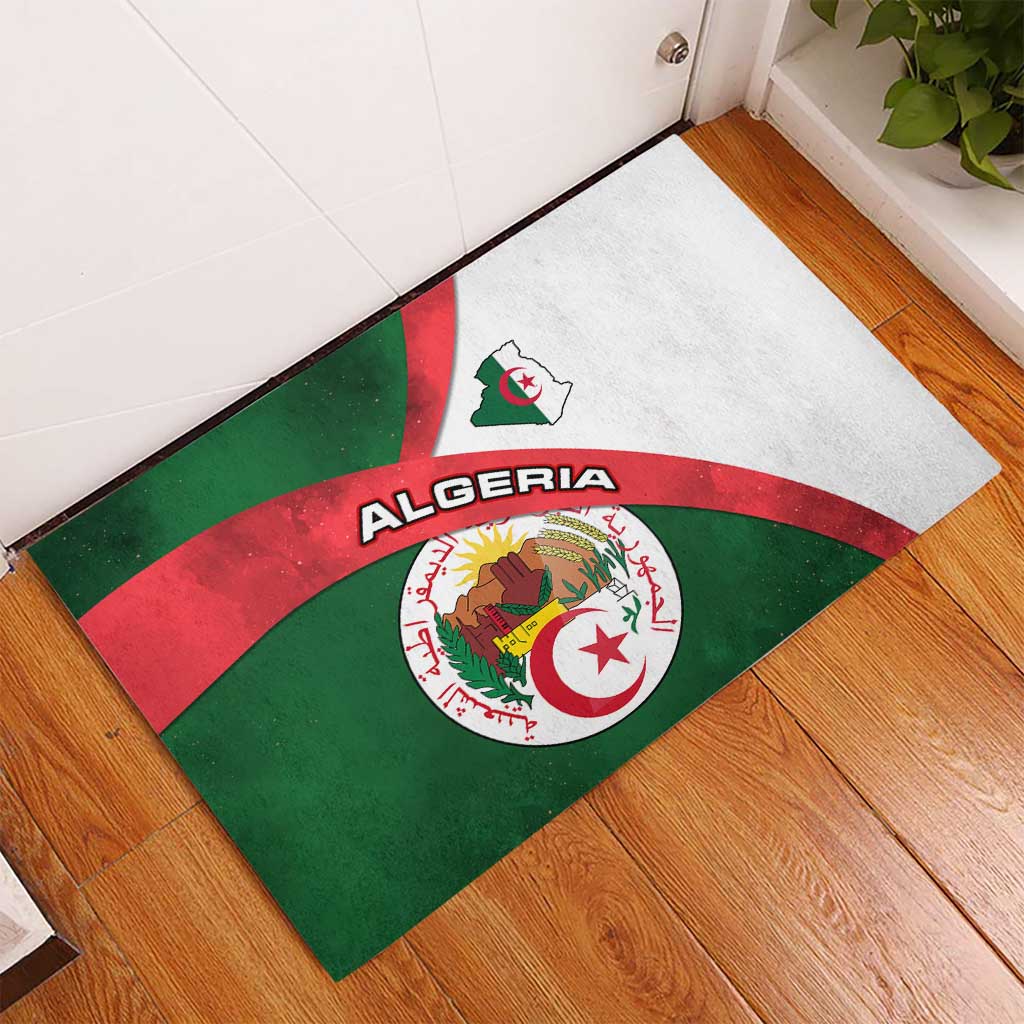 Algeria Rubber Doormat with National Emblem and Map Design