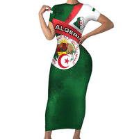 Algeria Short Sleeve Bodycon Dress with National Emblem and Map Design