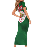 Algeria Short Sleeve Bodycon Dress with National Emblem and Map Design