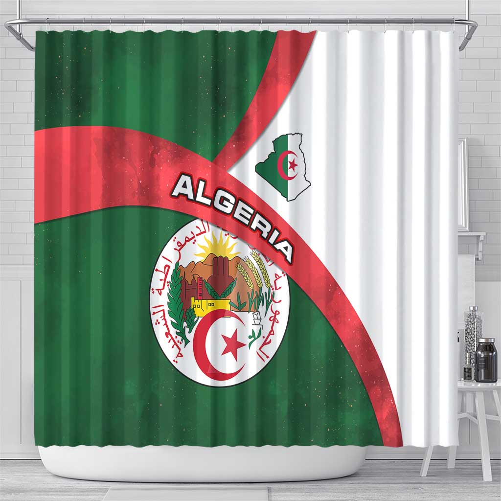 Algeria Shower Curtain with National Emblem and Map Design