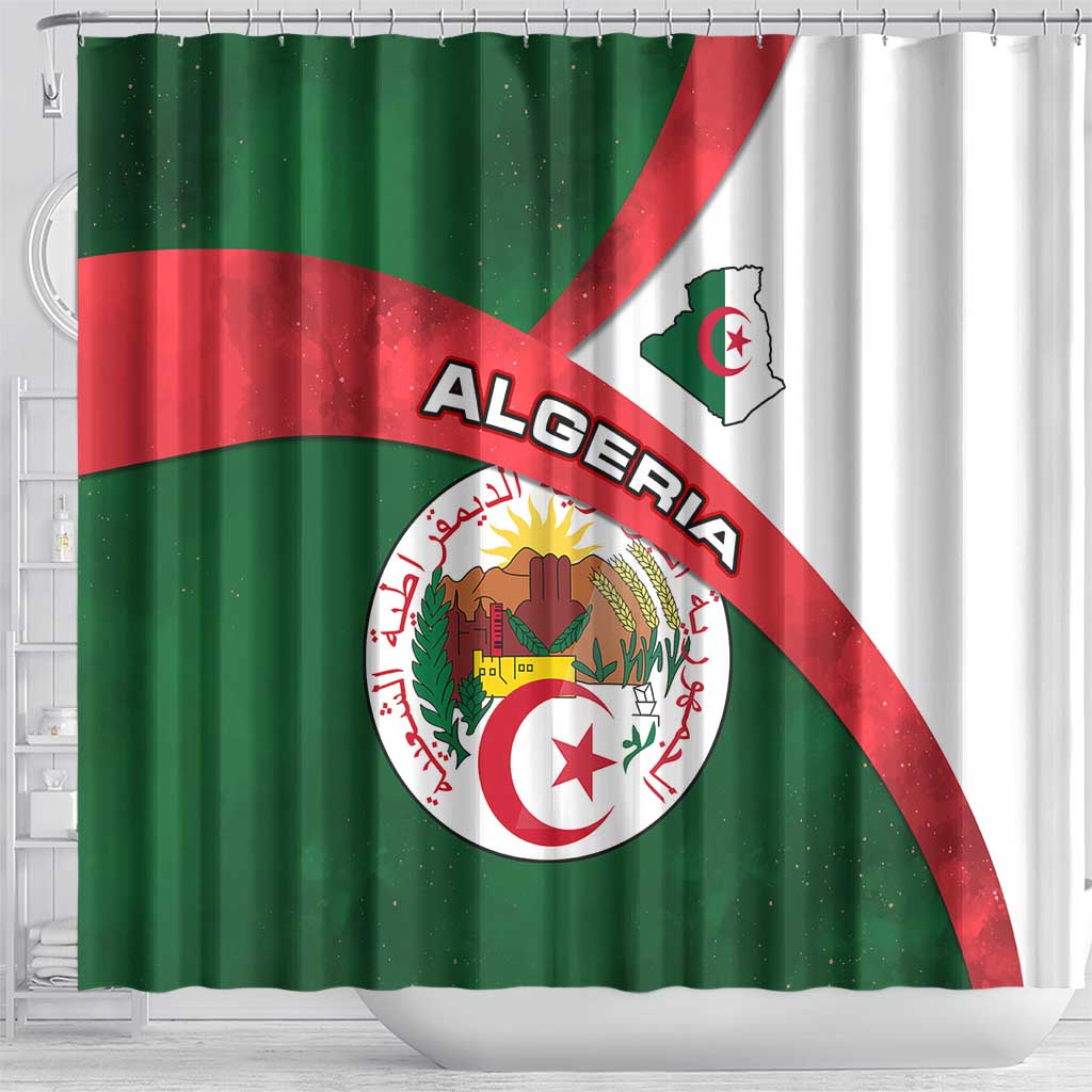 Algeria Shower Curtain with National Emblem and Map Design