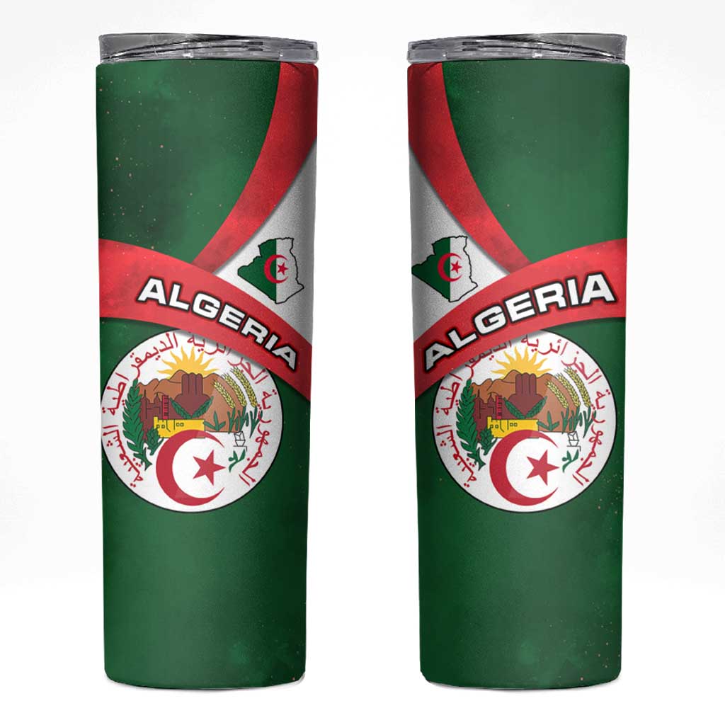 Algeria Skinny Tumbler with National Emblem and Map Design