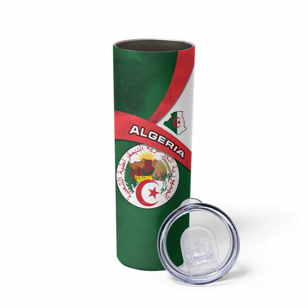 Algeria Skinny Tumbler with National Emblem and Map Design