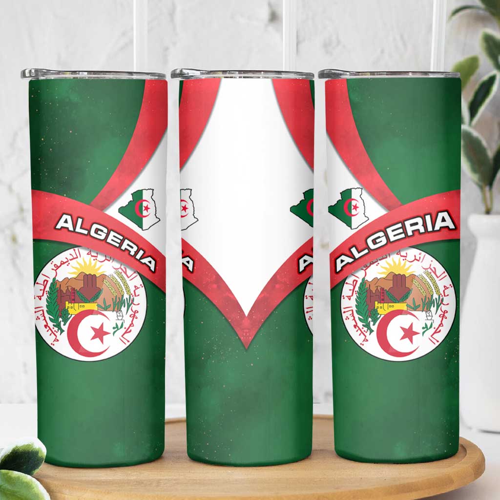Algeria Skinny Tumbler with National Emblem and Map Design