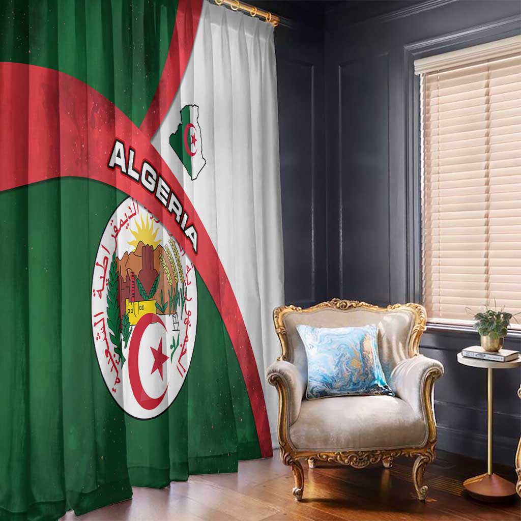 Algeria Window Curtain with National Emblem and Map Design