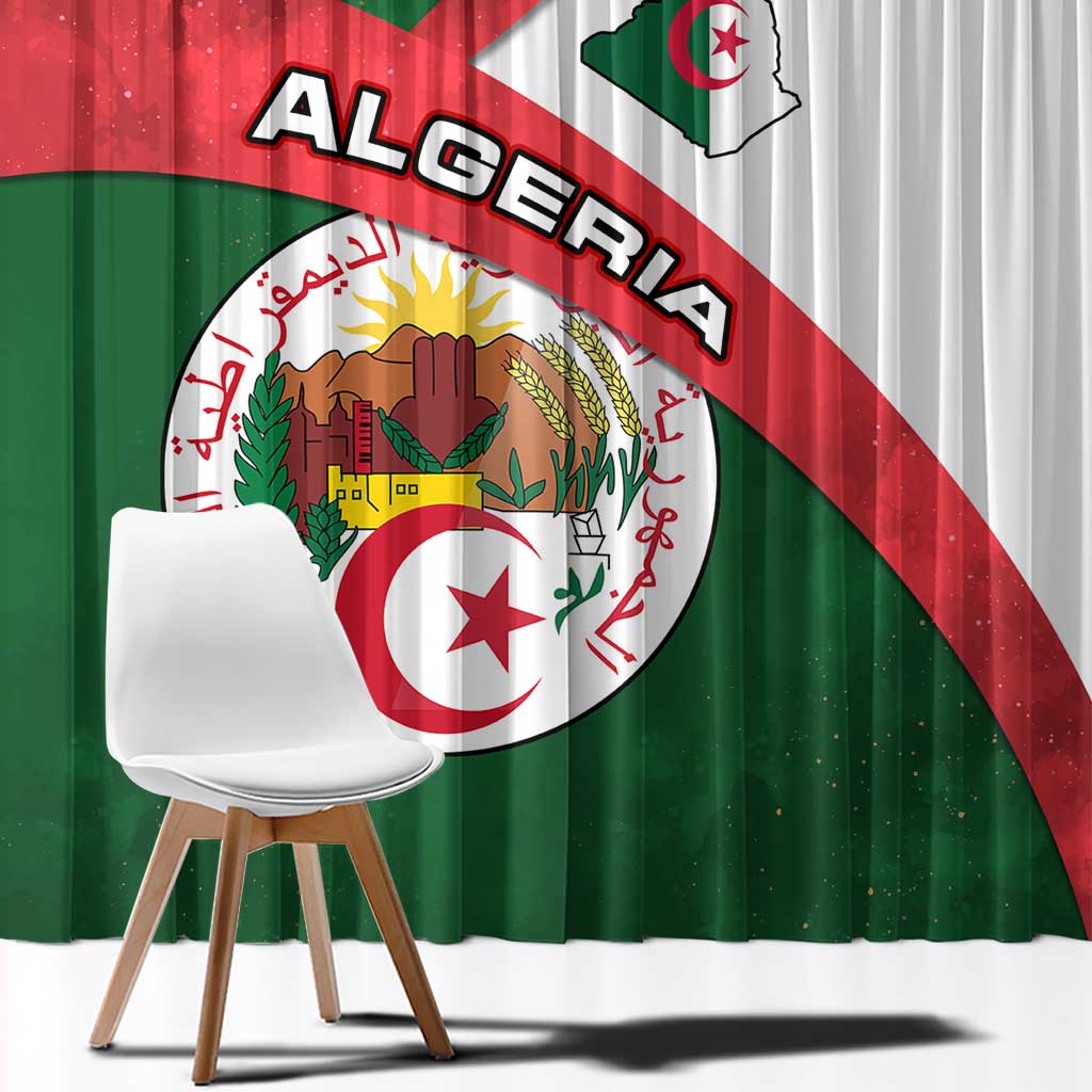 Algeria Window Curtain with National Emblem and Map Design