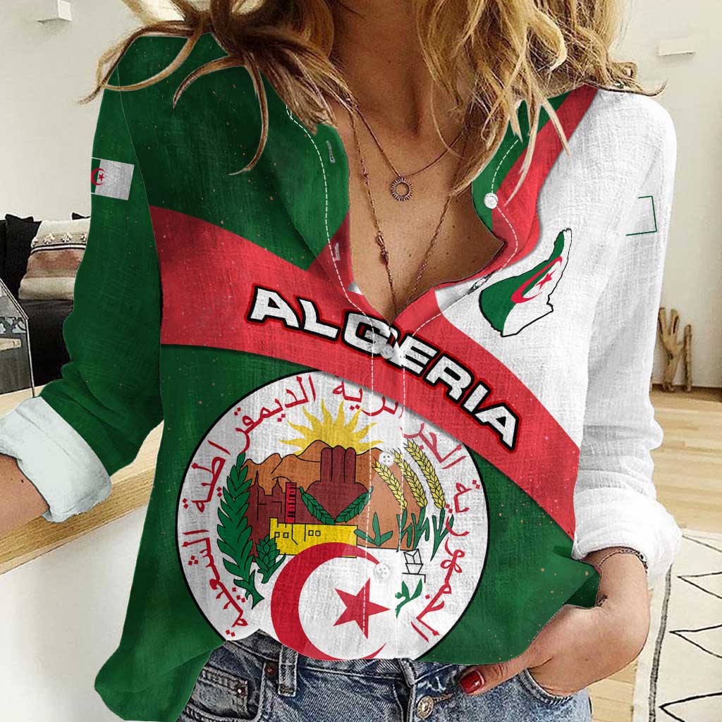 Algeria Women Casual Shirt with National Emblem and Map Design