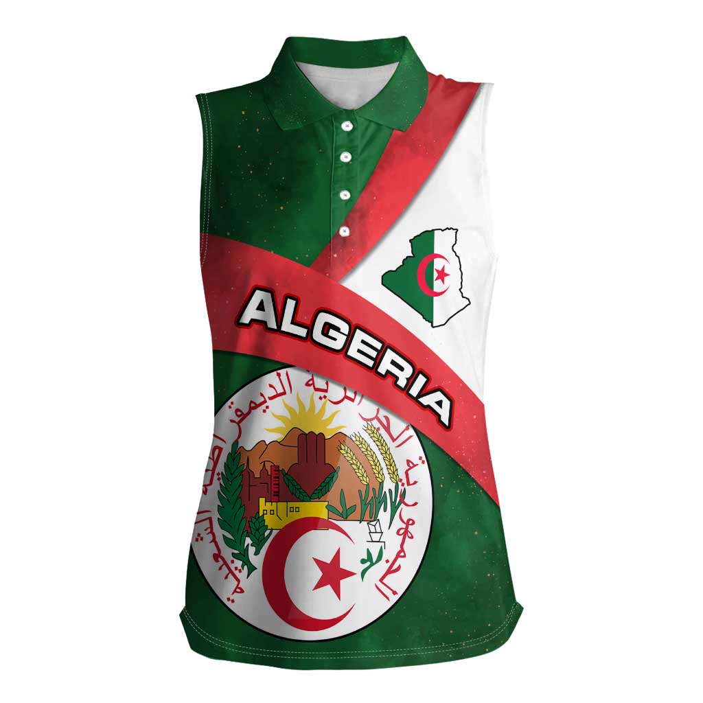 Algeria Women Sleeveless Polo Shirt with National Emblem and Map Design