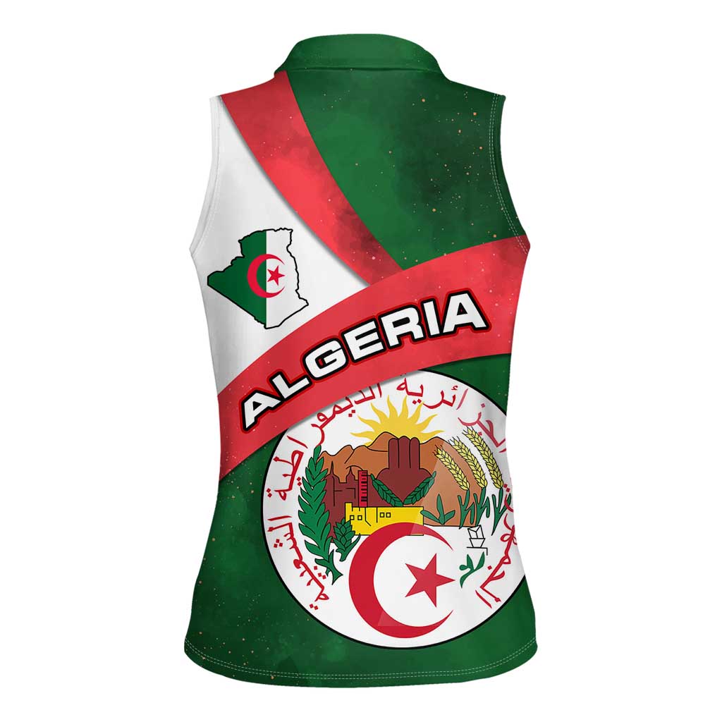 Algeria Women Sleeveless Polo Shirt with National Emblem and Map Design
