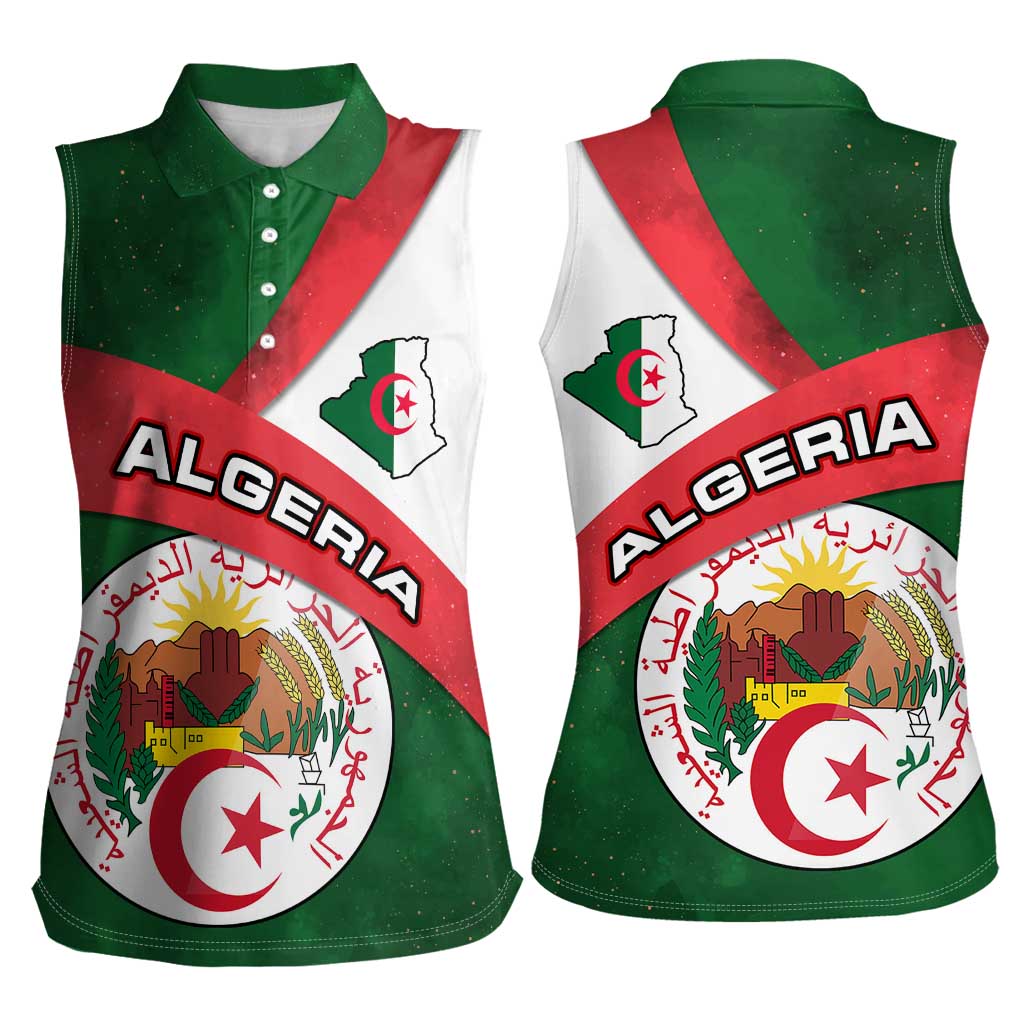 Algeria Women Sleeveless Polo Shirt with National Emblem and Map Design