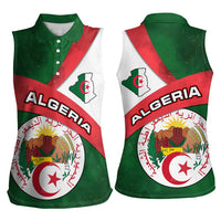Algeria Women Sleeveless Polo Shirt with National Emblem and Map Design