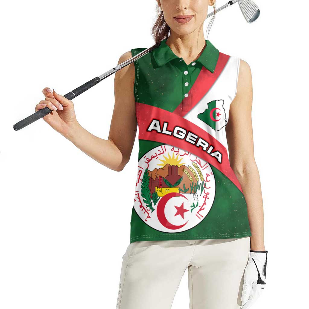 Algeria Women Sleeveless Polo Shirt with National Emblem and Map Design