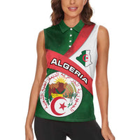 Algeria Women Sleeveless Polo Shirt with National Emblem and Map Design