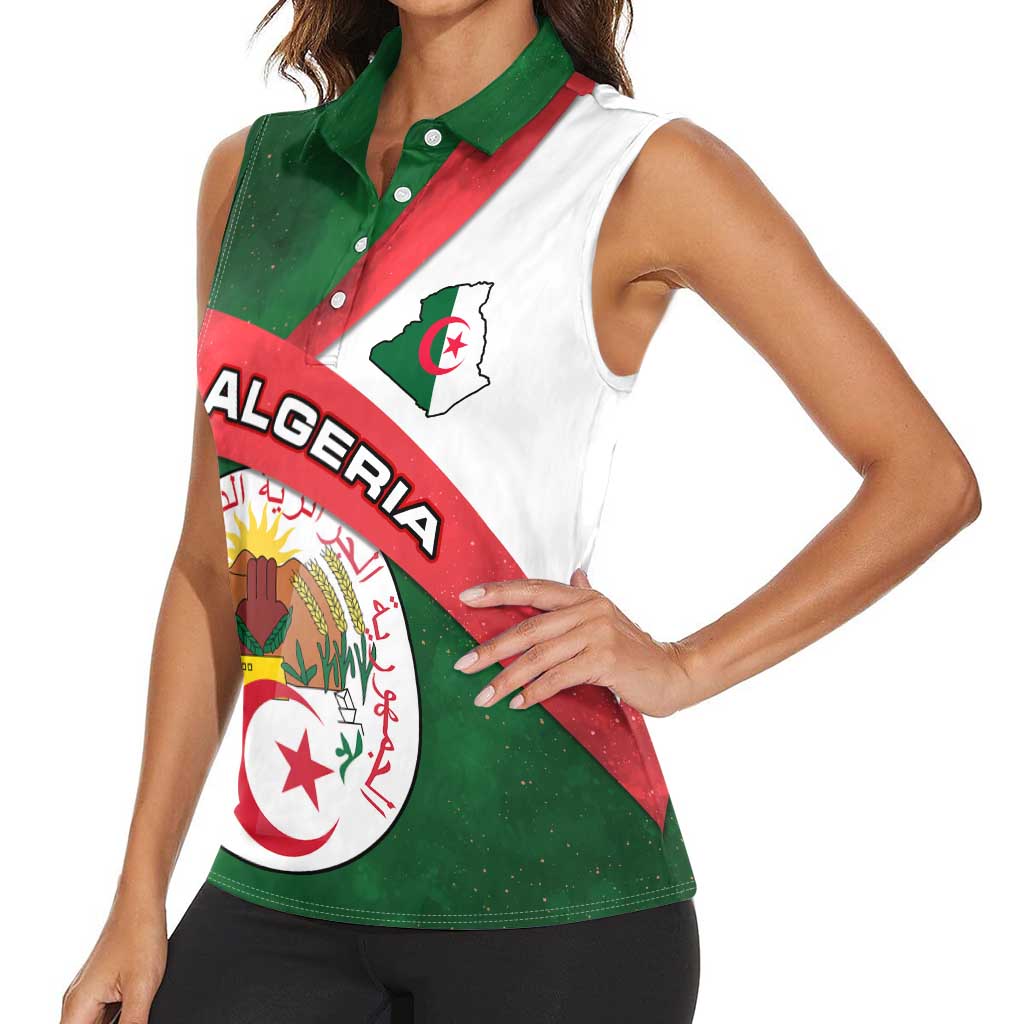 Algeria Women Sleeveless Polo Shirt with National Emblem and Map Design
