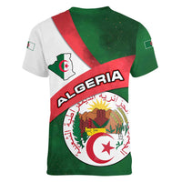 Algeria Women V-Neck T-Shirt with National Emblem and Map Design