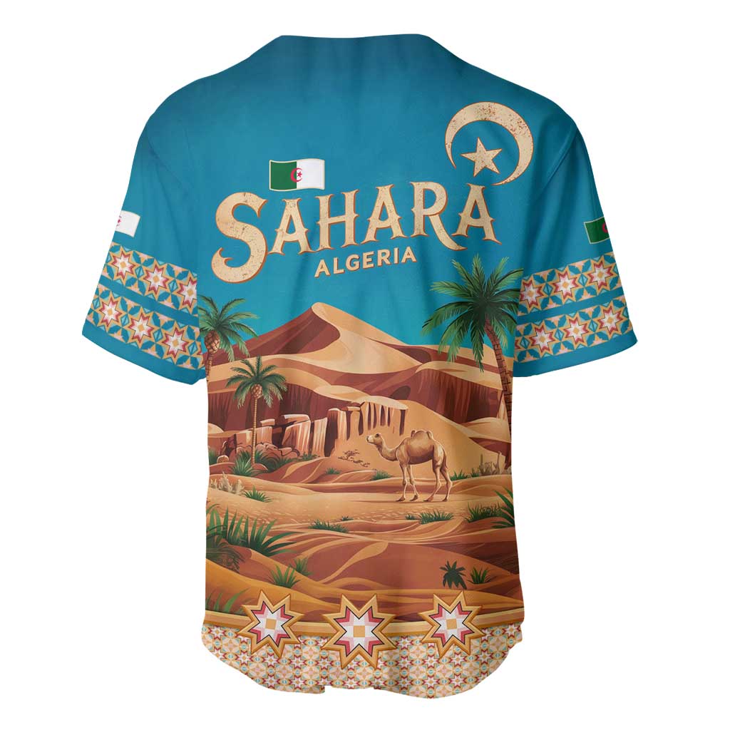 Sahara Algeria Baseball Jersey with Desert Camel Landscape and Islamic Motif Design