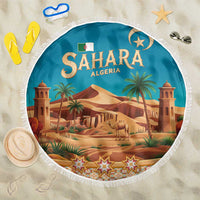 Sahara Algeria Beach Blanket with Desert Camel Landscape and Islamic Motif Design