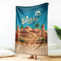 Sahara Algeria Blanket with Desert Camel Landscape and Islamic Motif Design