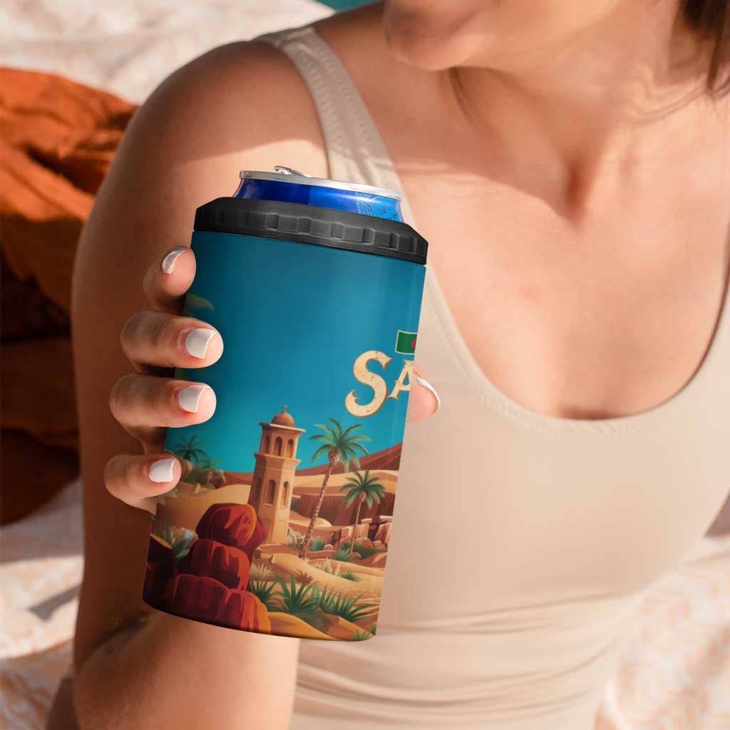 Sahara Algeria 4 in 1 Can Cooler Tumbler with Desert Camel Landscape and Islamic Motif Design