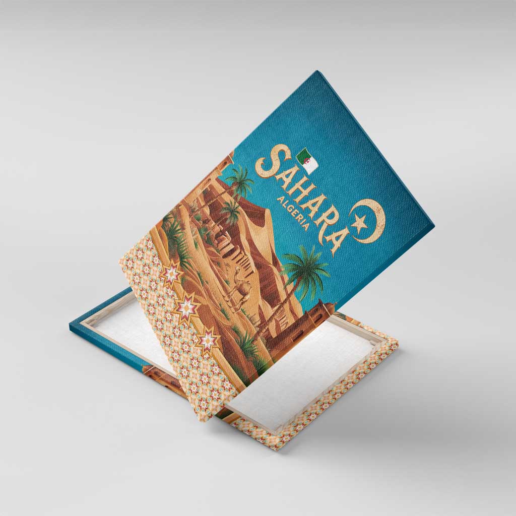 Sahara Algeria Canvas Wall Art with Desert Camel Landscape and Islamic Motif Design