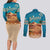 Sahara Algeria Couples Matching Long Sleeve Bodycon Dress and Long Sleeve Button Shirt with Desert Camel Landscape and Islamic Motif Design