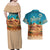 Sahara Algeria Couples Matching Off Shoulder Maxi Dress and Hawaiian Shirt with Desert Camel Landscape and Islamic Motif Design