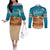 Sahara Algeria Couples Matching Off The Shoulder Long Sleeve Dress and Long Sleeve Button Shirt with Desert Camel Landscape and Islamic Motif Design