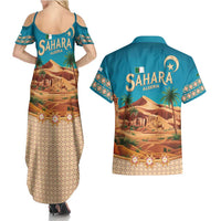Sahara Algeria Couples Matching Summer Maxi Dress and Hawaiian Shirt with Desert Camel Landscape and Islamic Motif Design