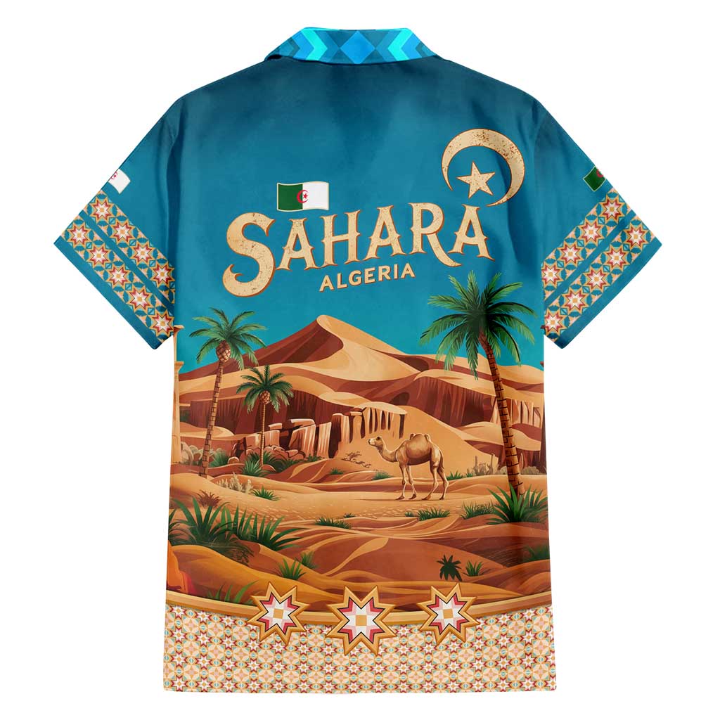 Sahara Algeria Family Matching Long Sleeve Bodycon Dress and Hawaiian Shirt with Desert Camel Landscape and Islamic Motif Design